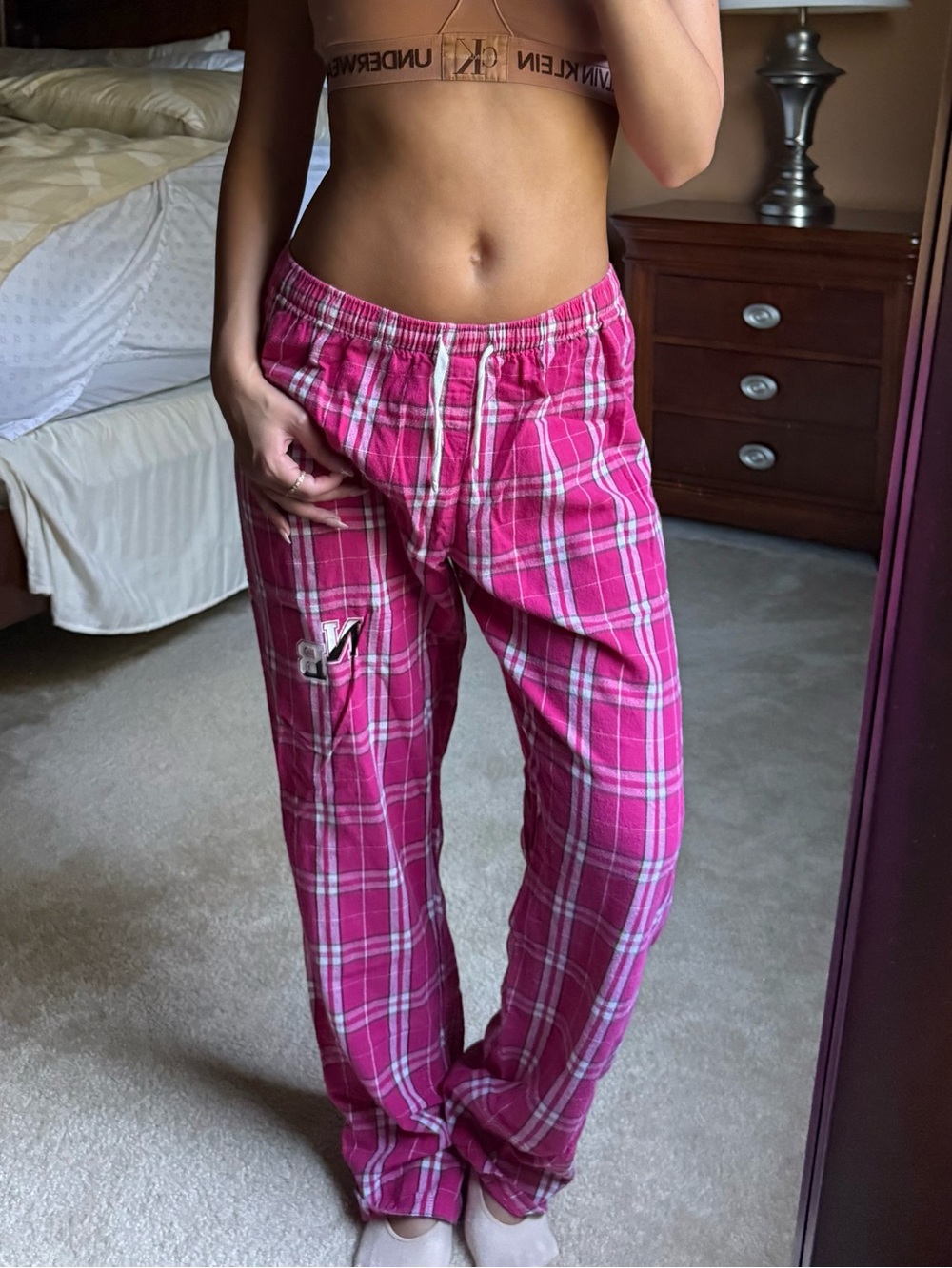 District Hot Pink Plaid Drawstring Lounge Pants